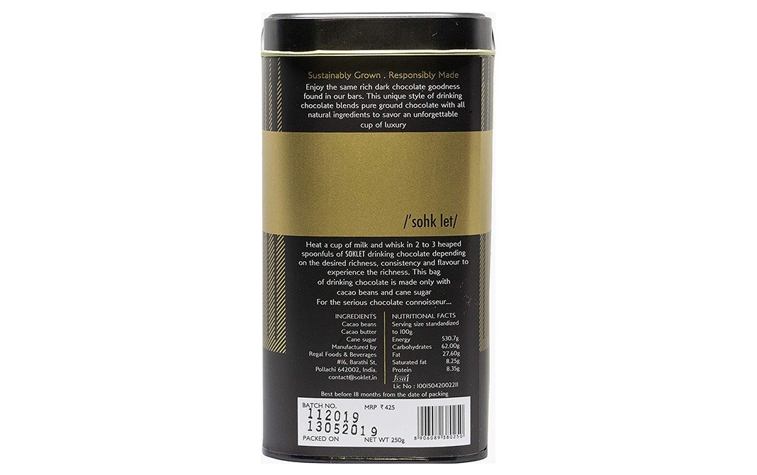 Soklet 55% Pure Dark Drinking Chocolate    Tin  250 grams